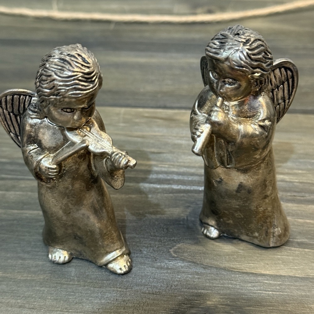 Vtg Angel Figurines Salt‎ & Pepper Shakers Godinger Silver Plate 3.25" Holiday